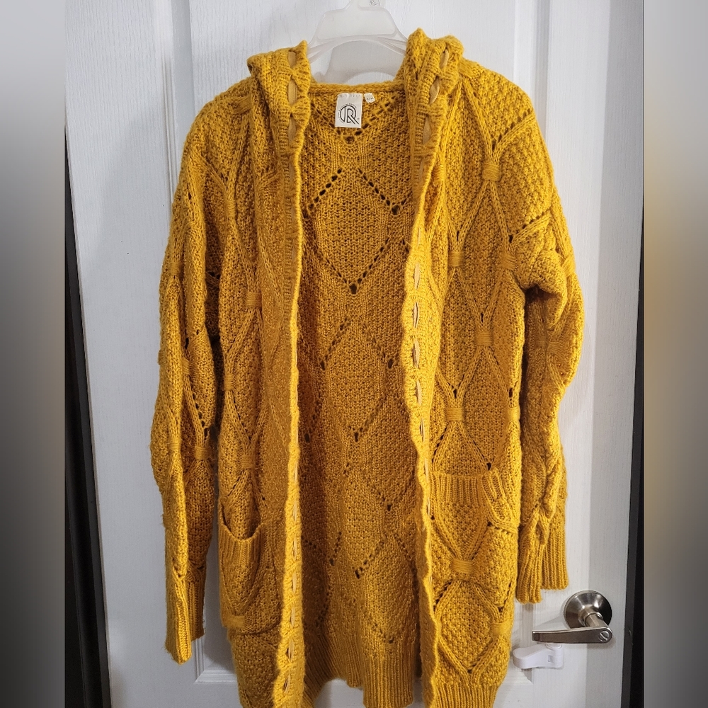 Knit hooded cardigan
